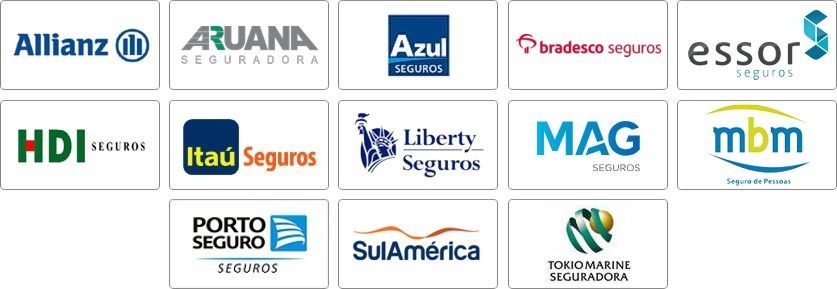 allianz, aruana, azul, bradesco, essor, hdi, itaú, liberty, mag, mbm, porto seguro, sul américa, tókio marine.